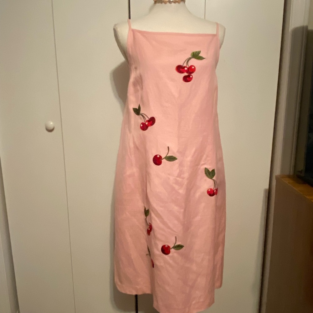 Jessica Howard VTG Spaghetti strap Dress. Pink with cherries, EUC, Sz 16